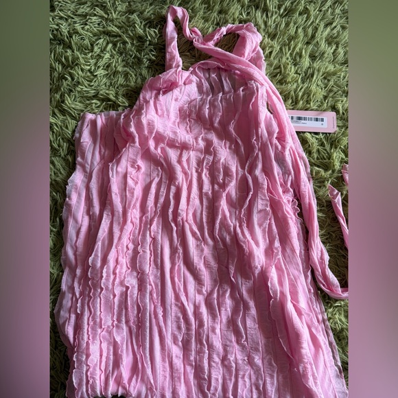 Micas - Sheer Ruffle Texture Halter Backless Maxi Dress - Picture 3 of 6